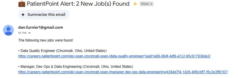 PatientPoint Job Tracker email